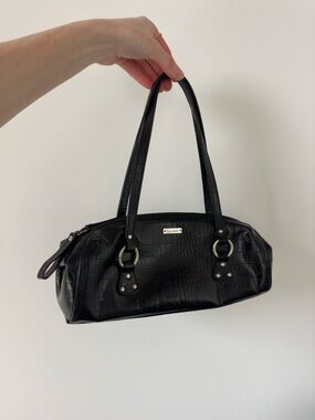 Ralph Lauren Black Croc-Embossed Shoulder Bag
